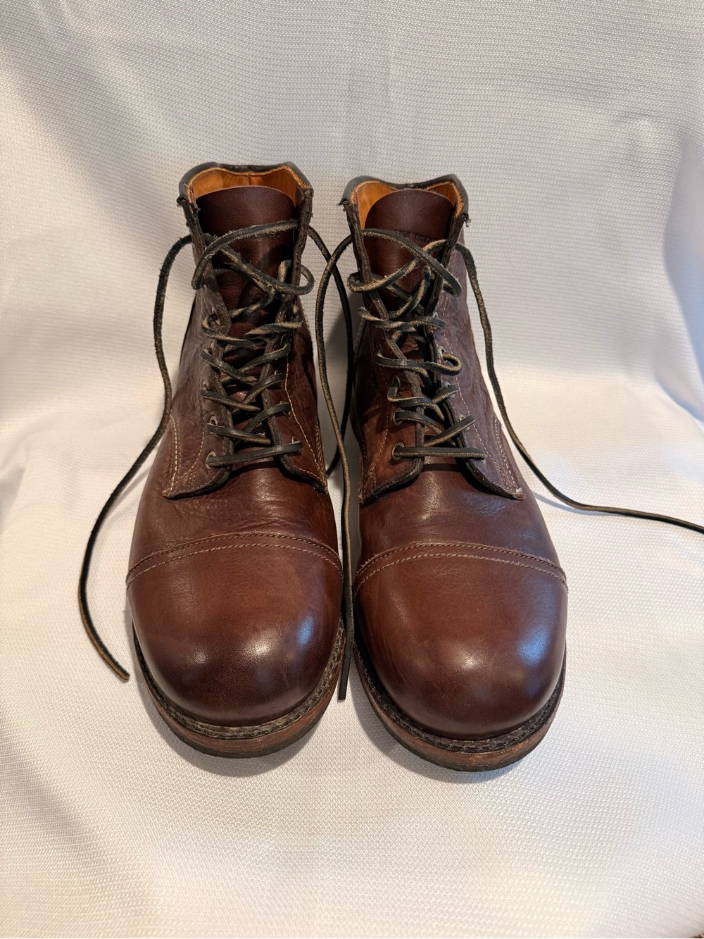FRYE Logan Brogue Cap Toe Cognac Leather Boots Men’s US 12M